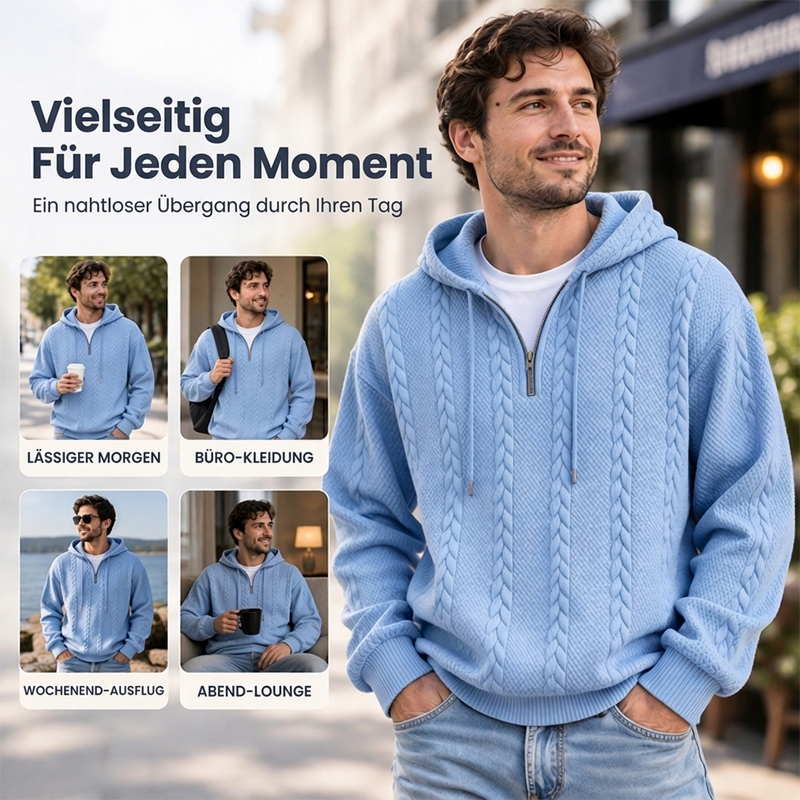 Herren Zopfstrick Halbreißverschluss Kapuzenpullover