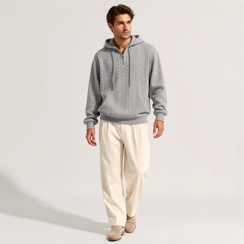 Herren Zopfstrick Halbreißverschluss Kapuzenpullover
