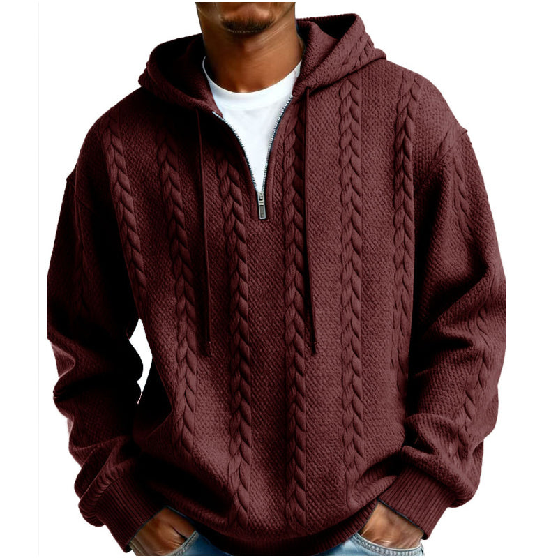 Herren Zopfstrick Halbreißverschluss Kapuzenpullover