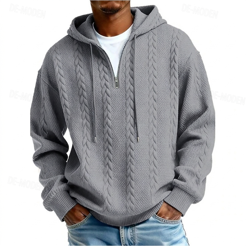 Herren Zopfstrick Halbreißverschluss Kapuzenpullover