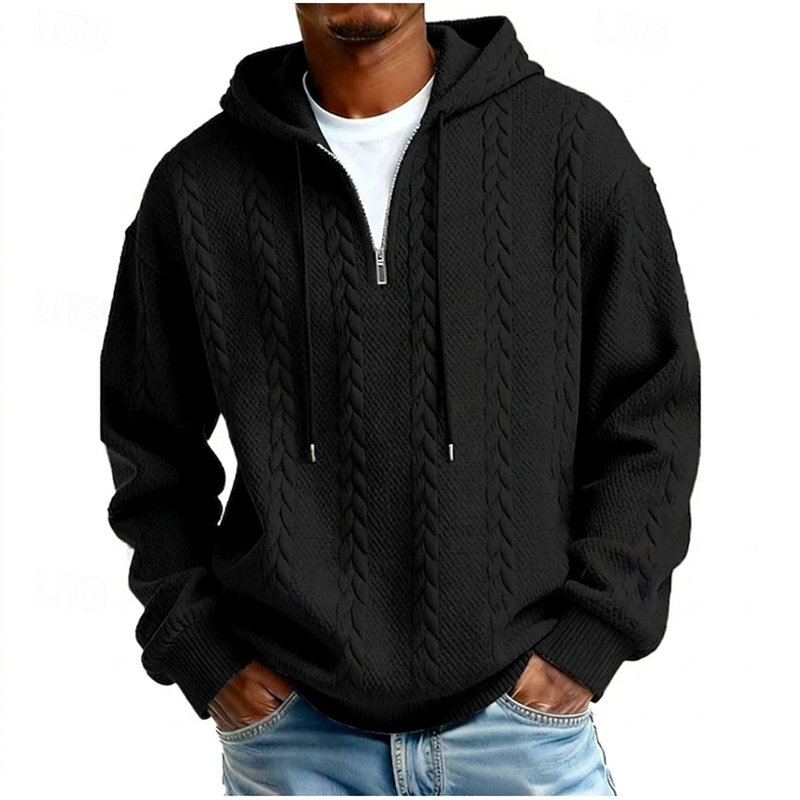 Herren Zopfstrick Halbreißverschluss Kapuzenpullover