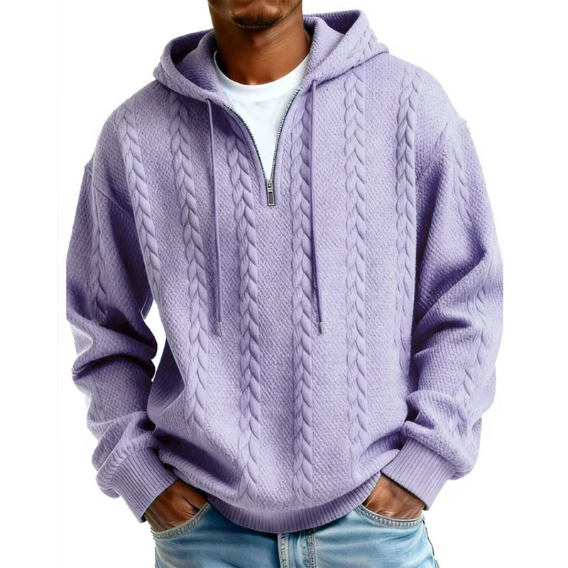 Herren Zopfstrick Halbreißverschluss Kapuzenpullover
