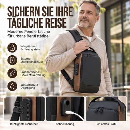 Diebstahlsichere Sling-Tasche mit USB-Ladeanschluss für Herren