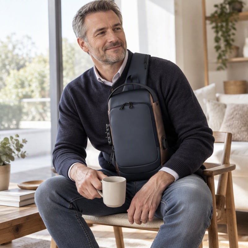 Diebstahlsichere Sling-Tasche mit USB-Ladeanschluss für Herren