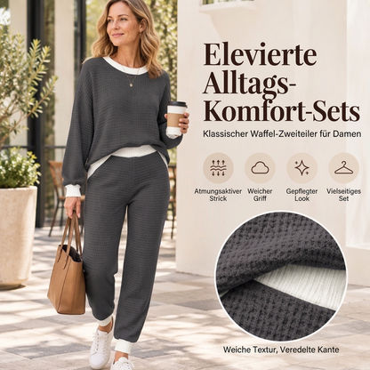 Freizeit 2-Teilig Waffelstrick Set für Damen