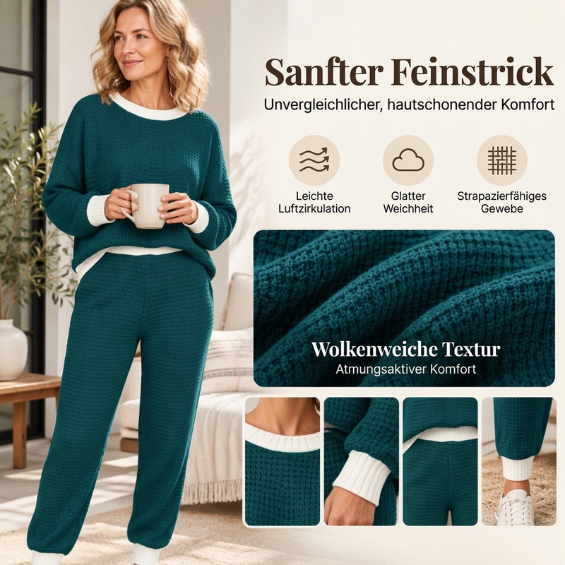 Freizeit 2-Teilig Waffelstrick Set für Damen