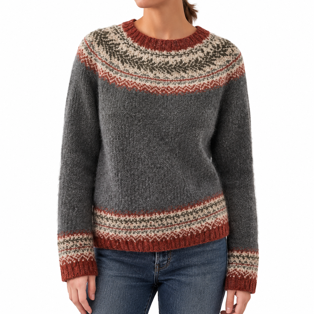 Locker sitzender Damen-Strickpullover mit Rundhalsausschnitt und Farbblock-Design