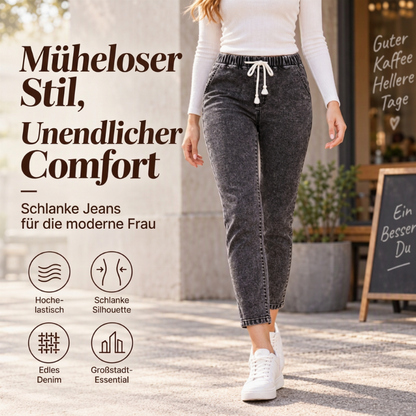 Damen Jeans mit elastischem Bund, schmaler Passform und gekürzter Länge