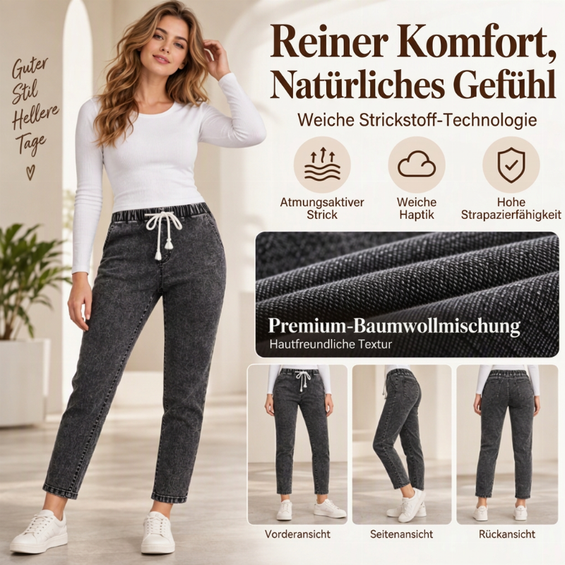Damen Jeans mit elastischem Bund, schmaler Passform und gekürzter Länge