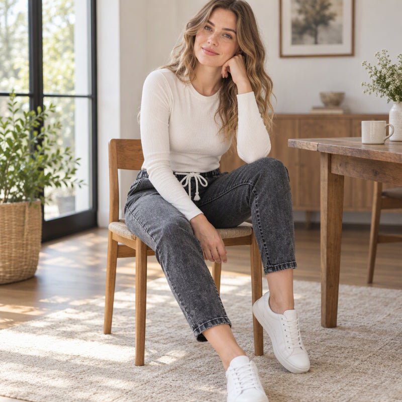 Damen Jeans mit elastischem Bund, schmaler Passform und gekürzter Länge