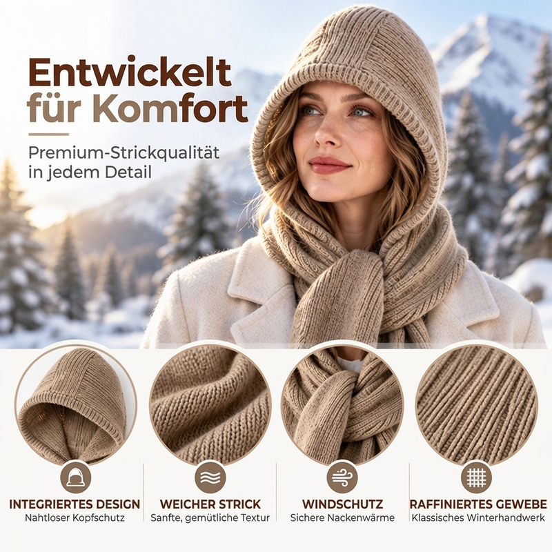 👍🧣 Vielseitig & praktisch, Alltag – Damen 2-in-1 Thermo-Strickschal mit Kapuze