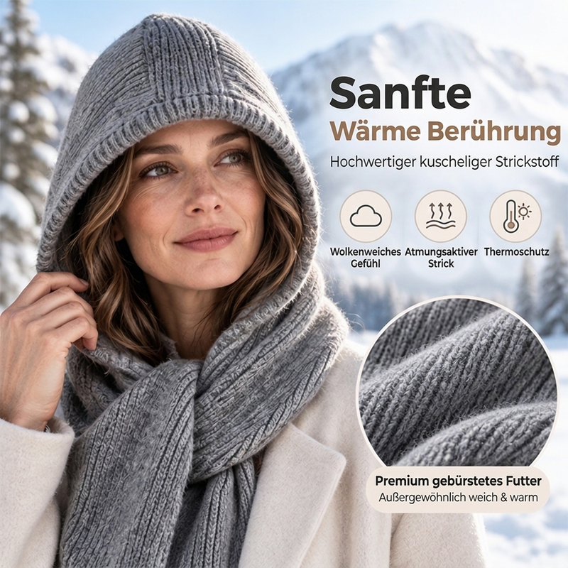 👍🧣 Vielseitig & praktisch, Alltag – Damen 2-in-1 Thermo-Strickschal mit Kapuze