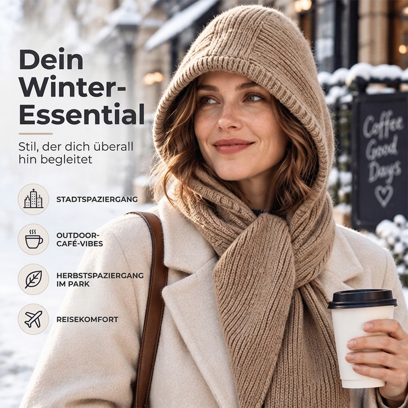 👍🧣 Vielseitig & praktisch, Alltag – Damen 2-in-1 Thermo-Strickschal mit Kapuze