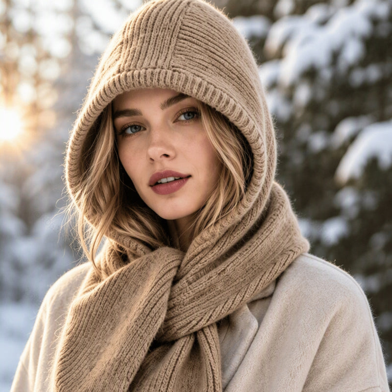 👍🧣 Vielseitig & praktisch, Alltag – Damen 2-in-1 Thermo-Strickschal mit Kapuze