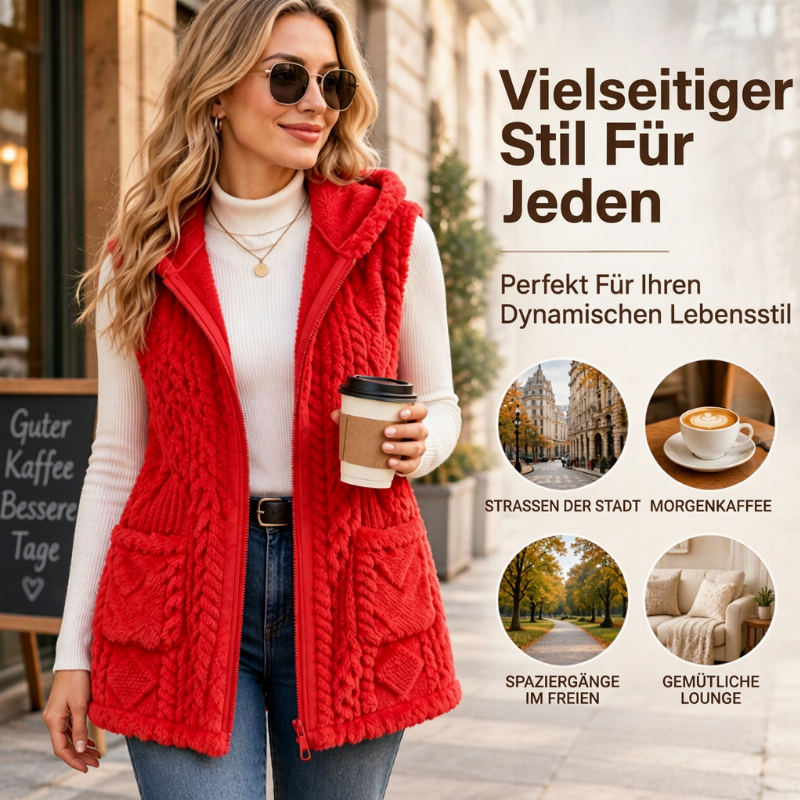 Bequeme zweiseitige, flauschige Kapuzenweste für Damen