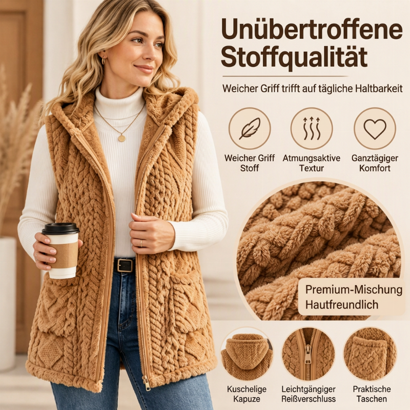 Bequeme zweiseitige, flauschige Kapuzenweste für Damen