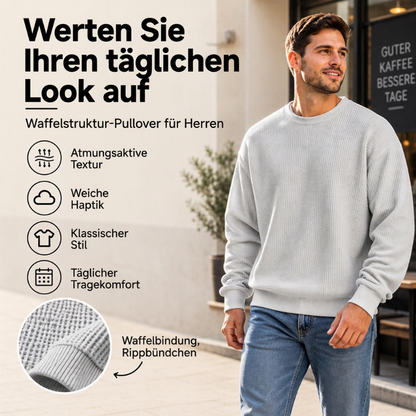 Herren-Sweatshirt mit Waffelstrick und Rundhalsausschnitt