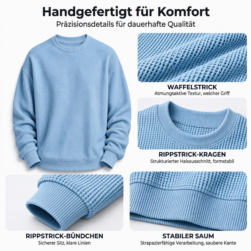 Herren-Sweatshirt mit Waffelstrick und Rundhalsausschnitt