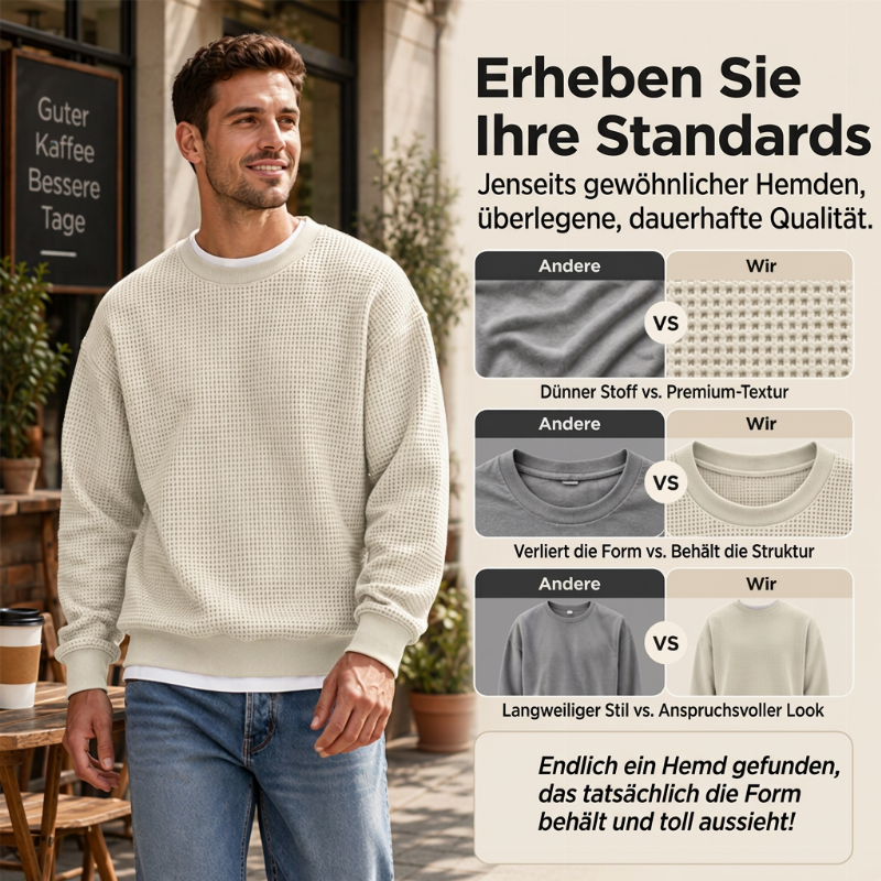 Herren-Sweatshirt mit Waffelstrick und Rundhalsausschnitt