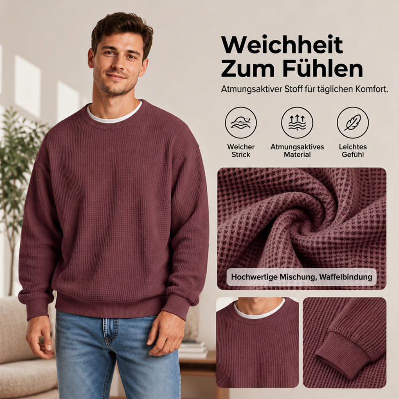 Herren-Sweatshirt mit Waffelstrick und Rundhalsausschnitt