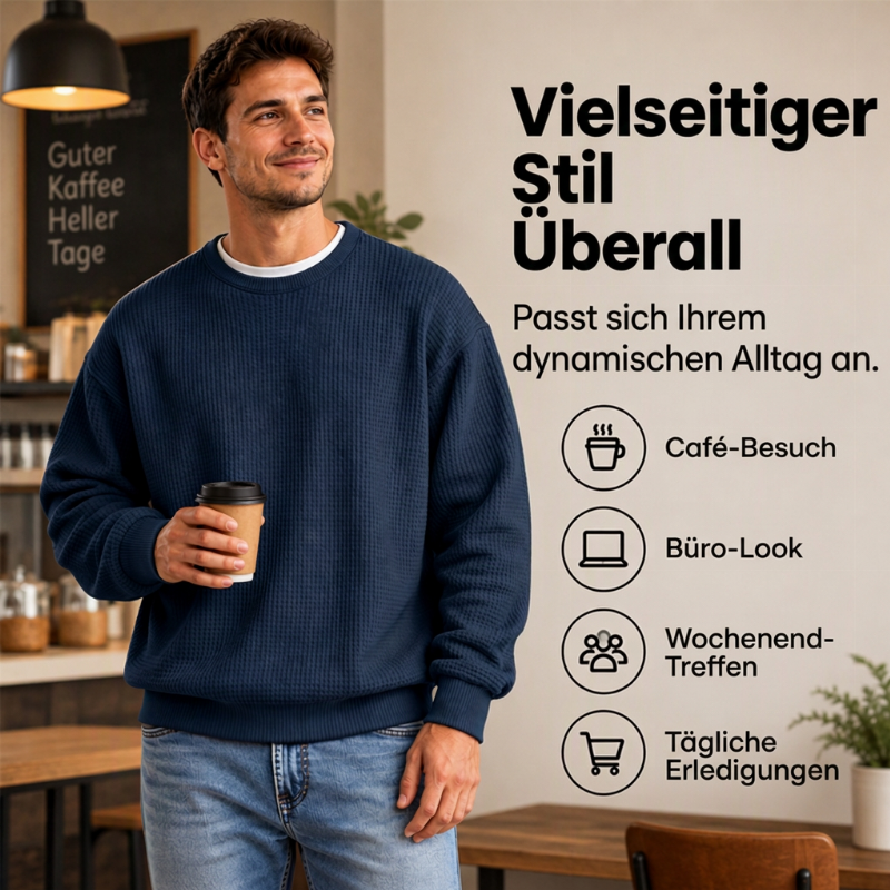Herren-Sweatshirt mit Waffelstrick und Rundhalsausschnitt