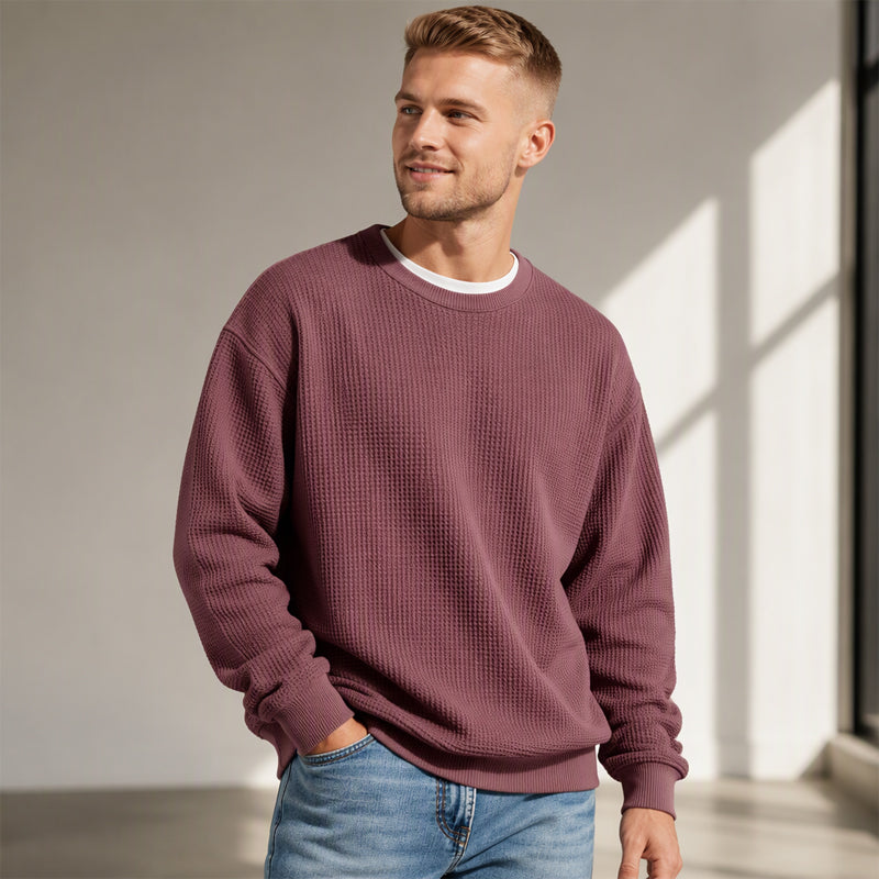 Herren-Sweatshirt mit Waffelstrick und Rundhalsausschnitt