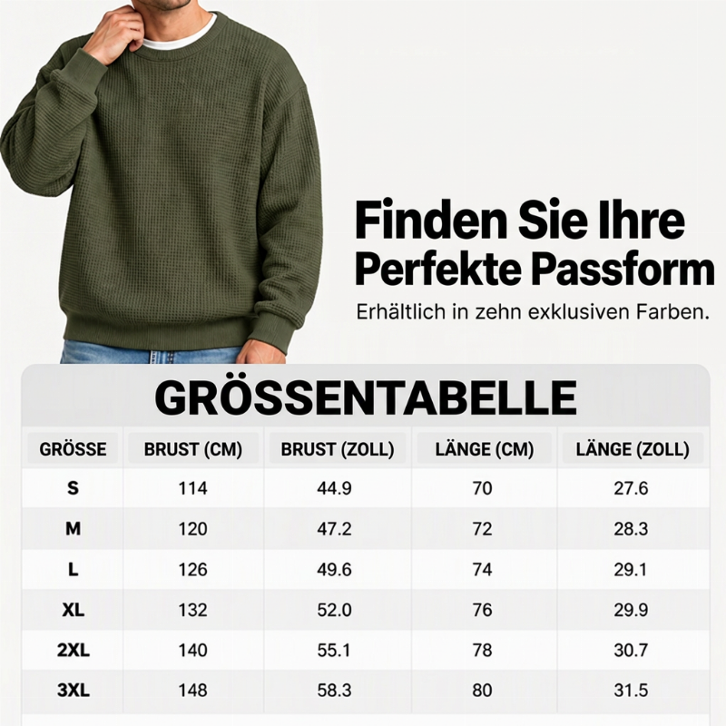 Herren-Sweatshirt mit Waffelstrick und Rundhalsausschnitt