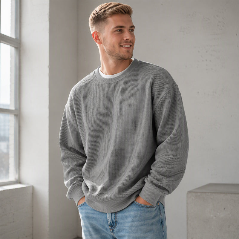 Herren-Sweatshirt mit Waffelstrick und Rundhalsausschnitt