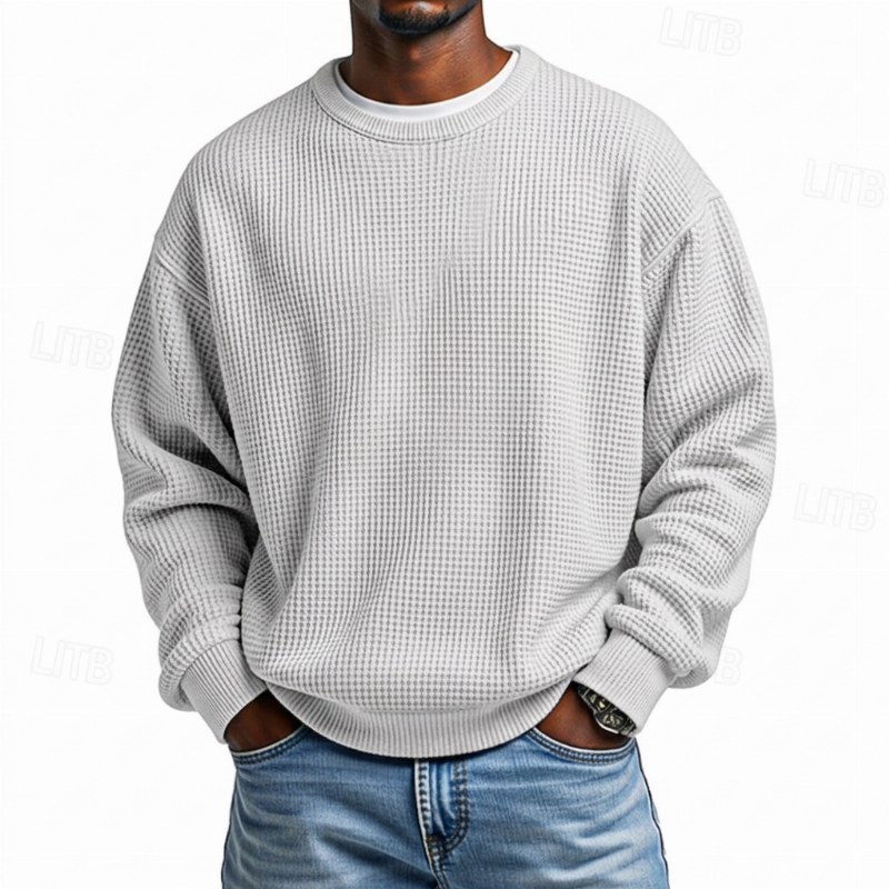 Herren-Sweatshirt mit Waffelstrick und Rundhalsausschnitt