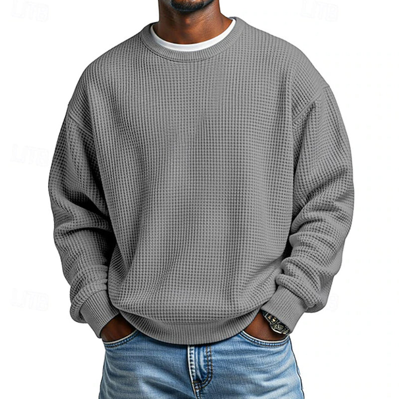 Herren-Sweatshirt mit Waffelstrick und Rundhalsausschnitt