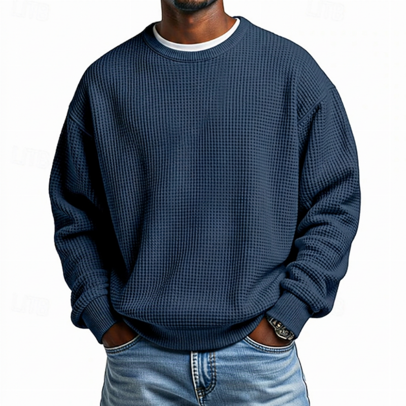 Herren-Sweatshirt mit Waffelstrick und Rundhalsausschnitt