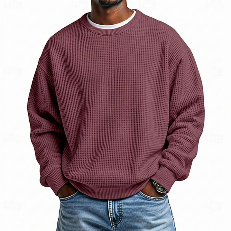 Herren-Sweatshirt mit Waffelstrick und Rundhalsausschnitt