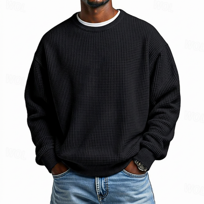 Herren-Sweatshirt mit Waffelstrick und Rundhalsausschnitt
