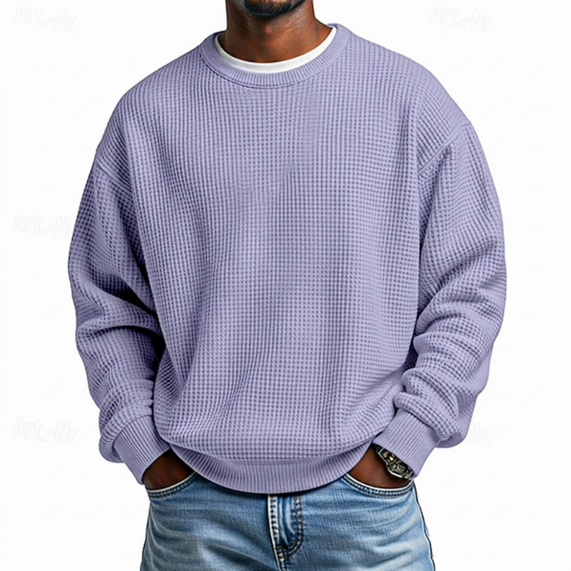 Herren-Sweatshirt mit Waffelstrick und Rundhalsausschnitt