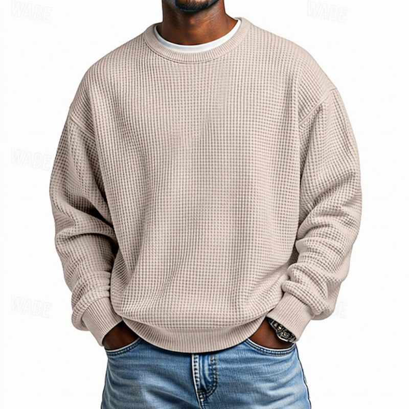 Herren-Sweatshirt mit Waffelstrick und Rundhalsausschnitt