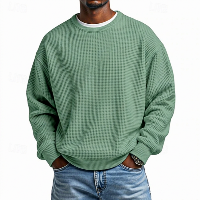 Herren-Sweatshirt mit Waffelstrick und Rundhalsausschnitt