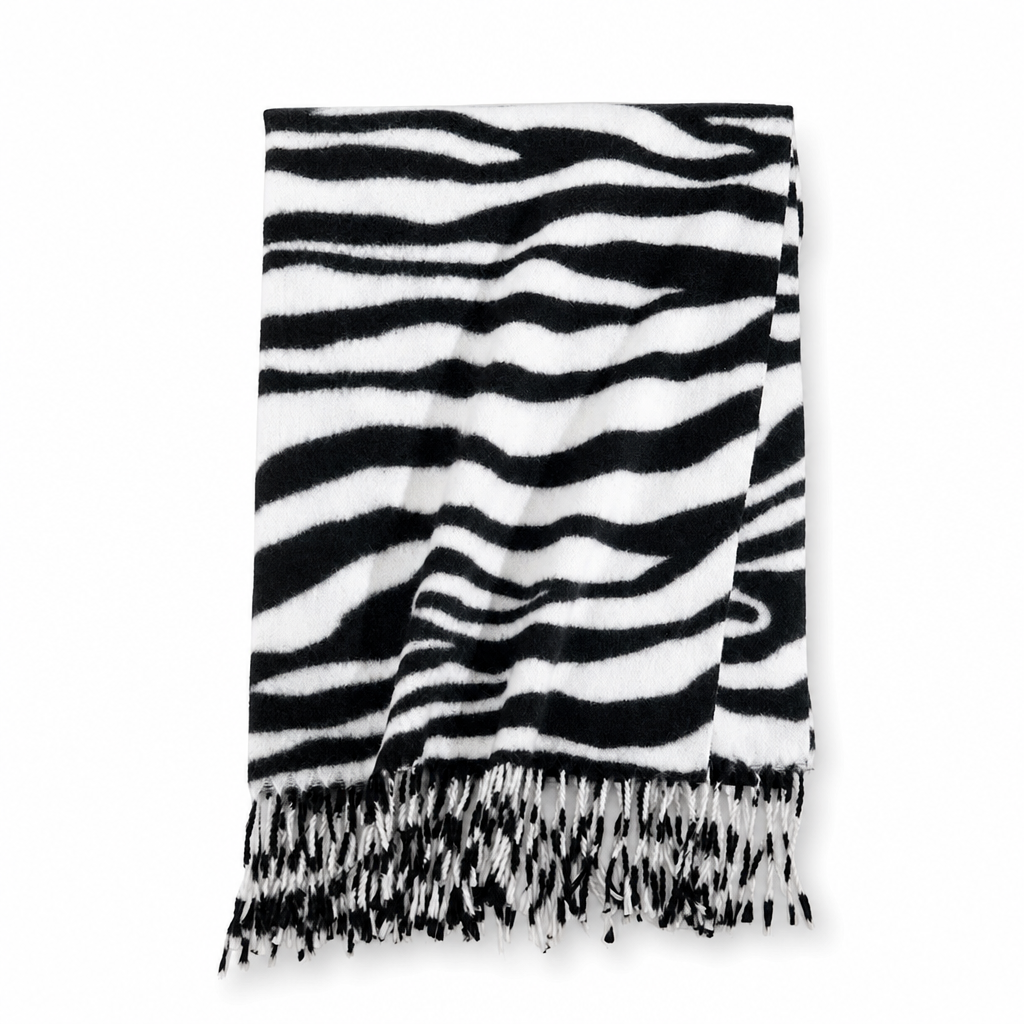 Damen Zebra Print Kunstkaschmir Schal, dicker warmer Winter Stola mit Fransen