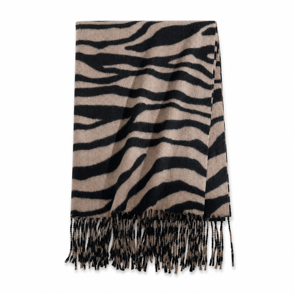 Damen Zebra Print Kunstkaschmir Schal, dicker warmer Winter Stola mit Fransen