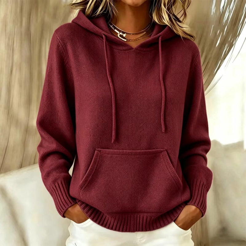 Freizeit-Strickpullover mit Kapuze für Damen