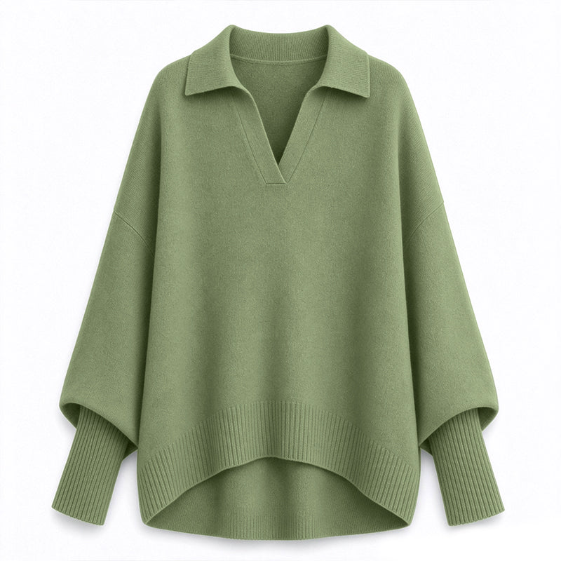 Locker geschnittener Damen-Strickpullover mit Kragen – lässiger, legerer Ein-Farben-Strickpullover mit langen Ärmeln