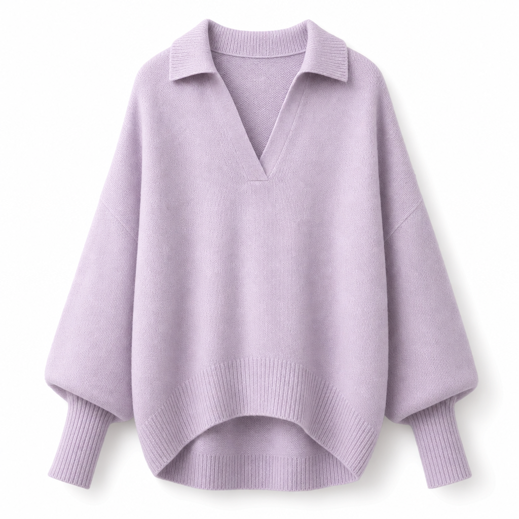 Locker geschnittener Damen-Strickpullover mit Kragen – lässiger, legerer Ein-Farben-Strickpullover mit langen Ärmeln