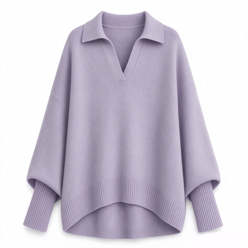 Locker geschnittener Damen-Strickpullover mit Kragen – lässiger, legerer Ein-Farben-Strickpullover mit langen Ärmeln