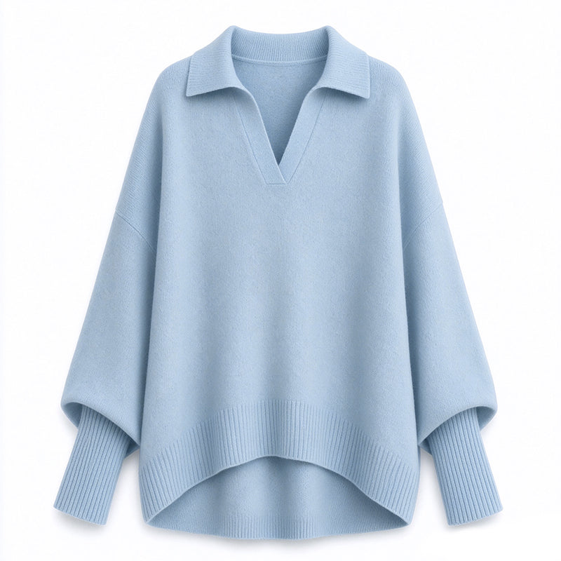 Locker geschnittener Damen-Strickpullover mit Kragen – lässiger, legerer Ein-Farben-Strickpullover mit langen Ärmeln