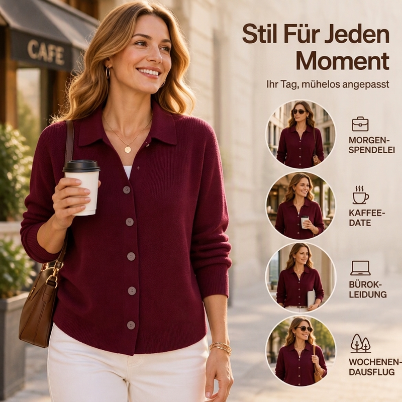 Damen Strickjacke mit Kragen und Knopfleiste
