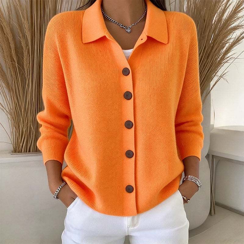 Damen Strickjacke mit Kragen und Knopfleiste