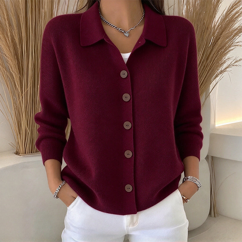Damen Strickjacke mit Kragen und Knopfleiste