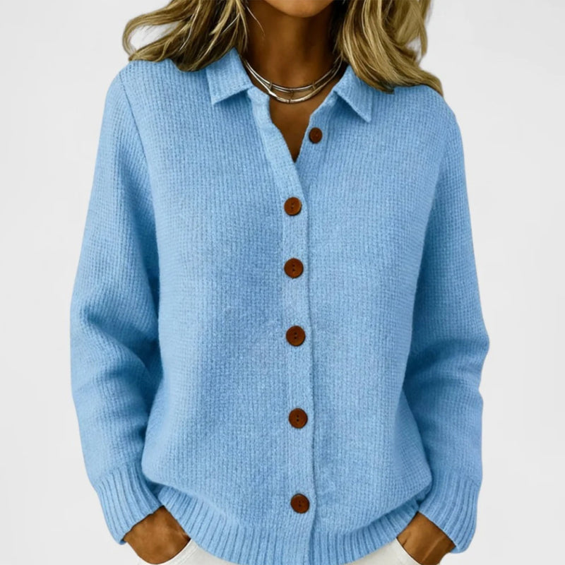 Damen Strickjacke mit Kragen und Knopfleiste