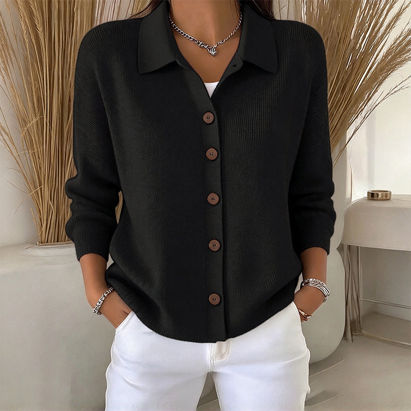 Damen Strickjacke mit Kragen und Knopfleiste