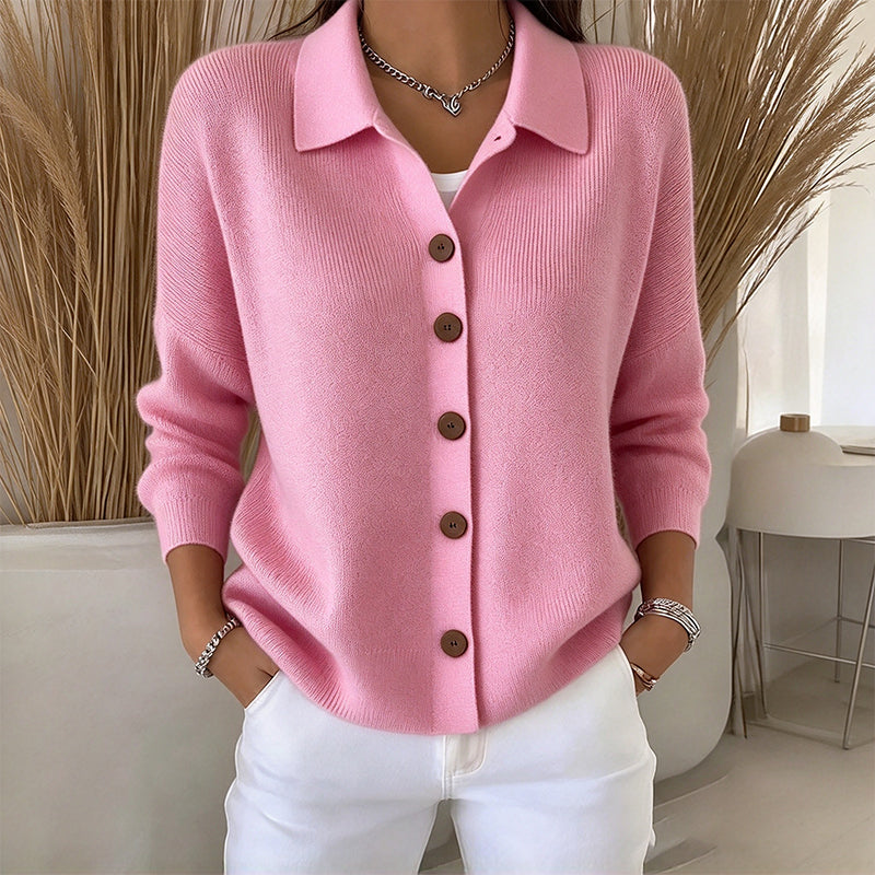Damen Strickjacke mit Kragen und Knopfleiste