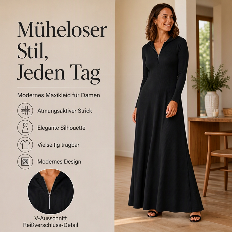 📢📢🎉✨Damen geripptes Kapuzen-Maxikleid